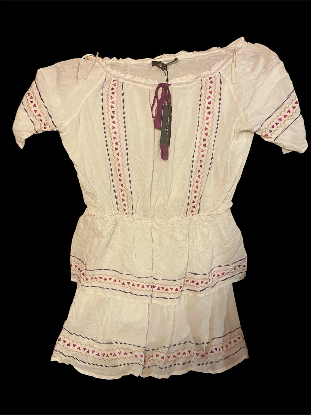 Romeo & Juliet Couture White Mini Dress with Pink & Purple Embroidery